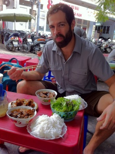 Paul enjoying our last meal in Vietnam... his favorite Bun Cha Ha Noi